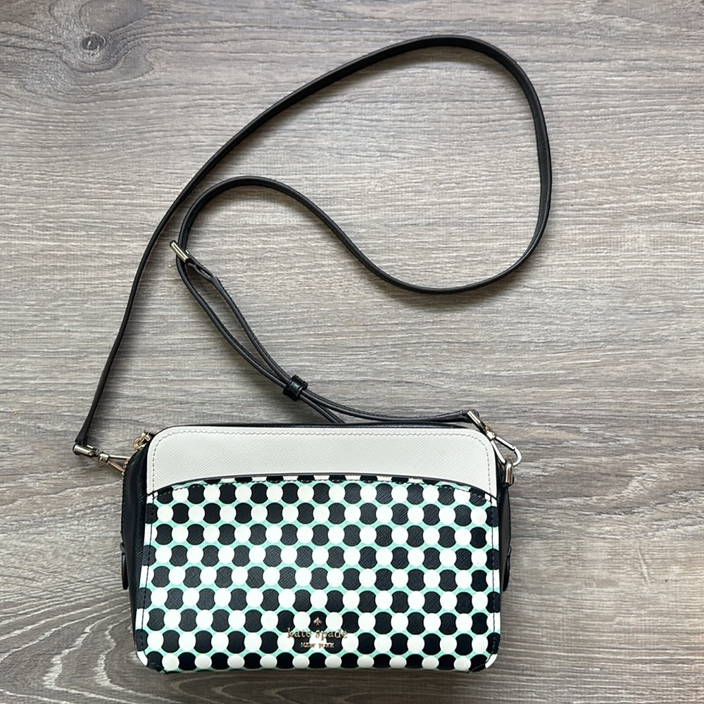 KATE SPADE Black & White Benay Spot Dot Lauryn Camera Crossbody Bag Purse